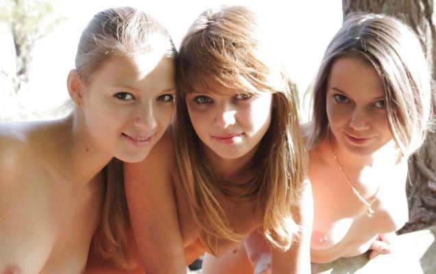 Three girls in the woods. Naked