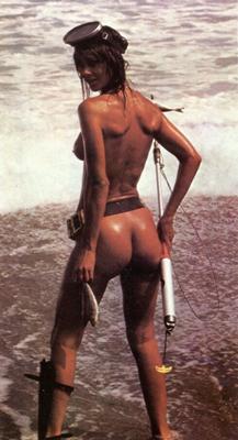 Tanned vintage scuba diver girl