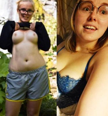 Chicas vestidas y desnudas con gafas