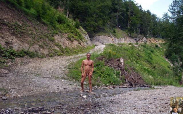 Nude hiking on a public way