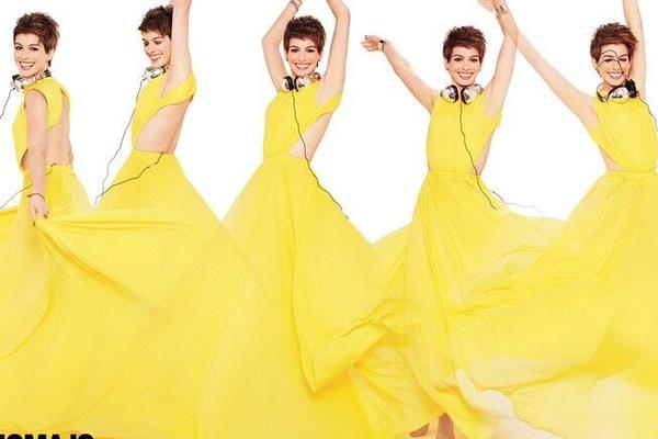 Anne Hathaway vestido amarillo lindo