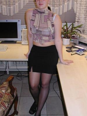 Ulrike in pantyhose strips at the office