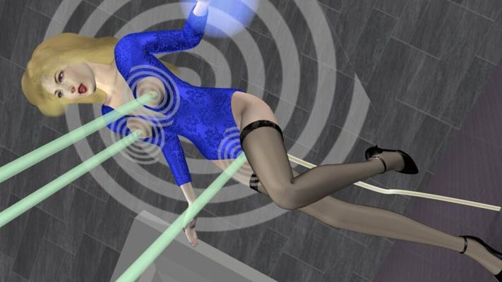 Laser Line (-Blue)-Engel in Leotard-Strumpfhose und Heels