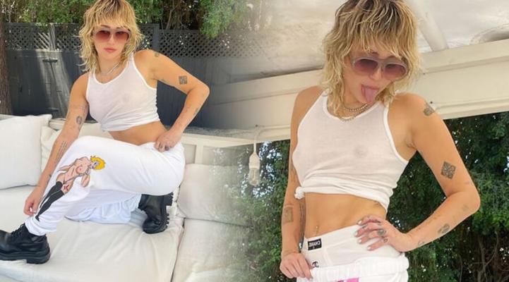 Miley Cyrus pantalones deportivos y batidor